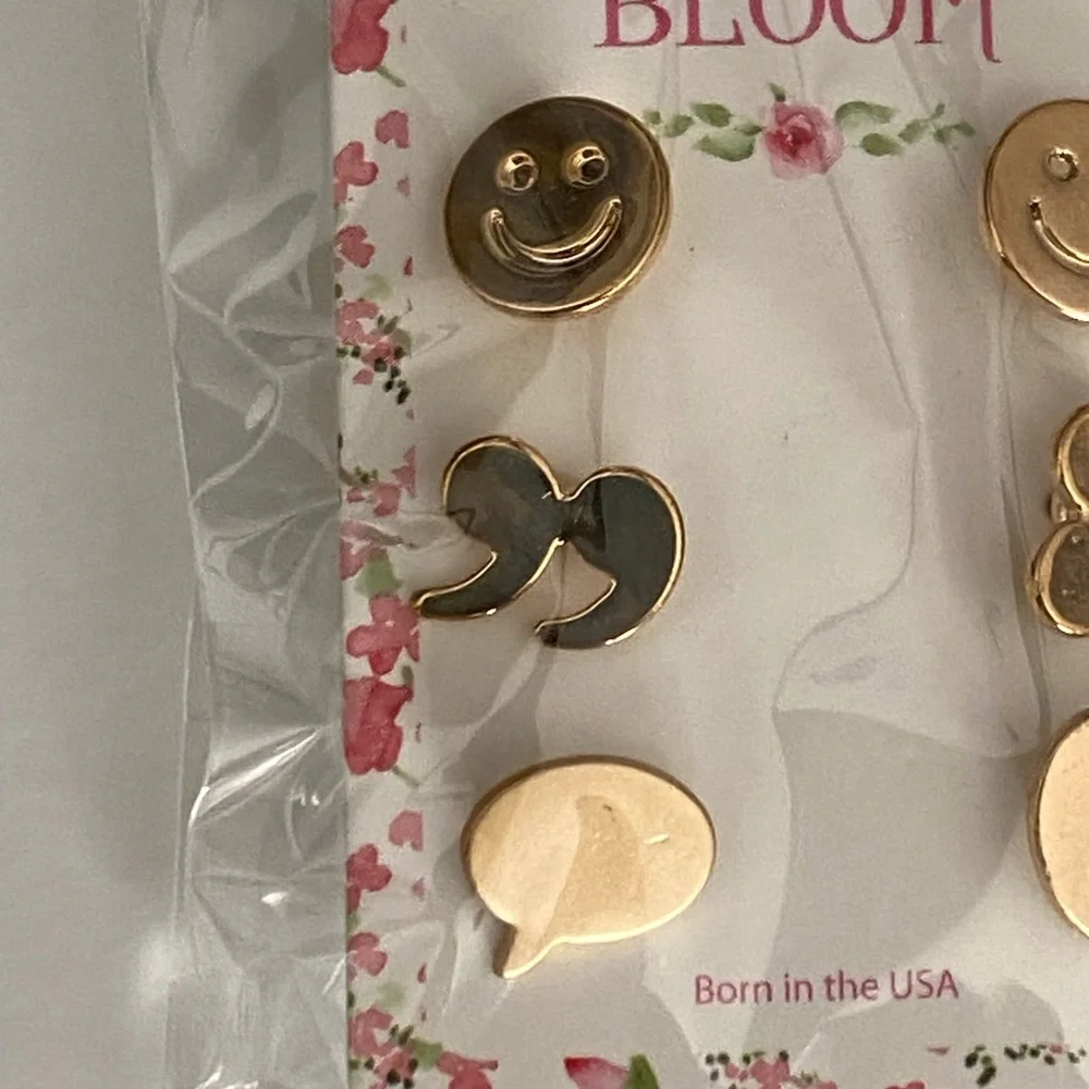 Bloom gold tone emoji earrings set 3 pair